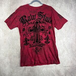 Raw State T Shirt Men Large Red Gothic Cross Graphic Y2K Grunge MMA Biker Skater
